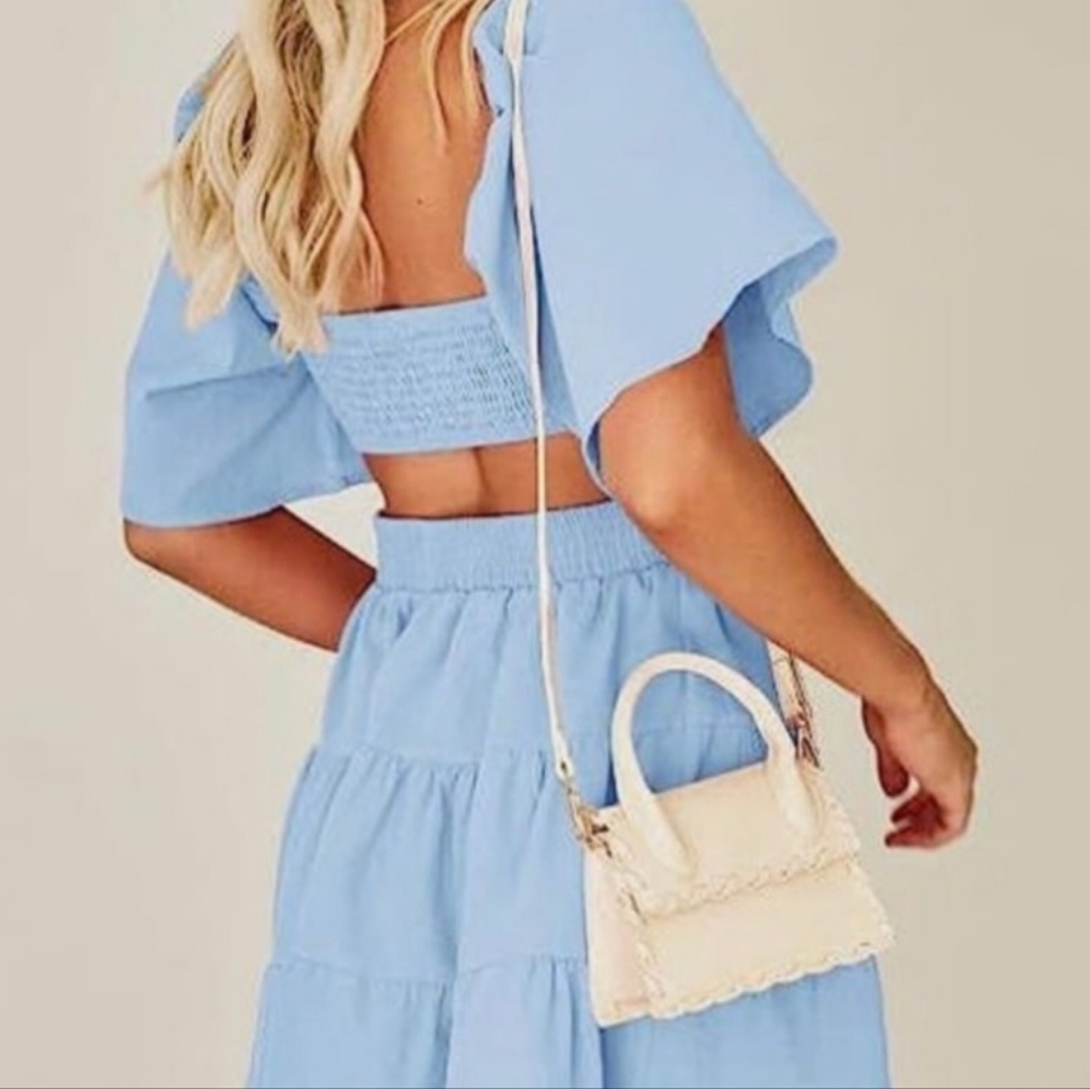 NWT! Leani Square neck short sleeve Crossover Dress